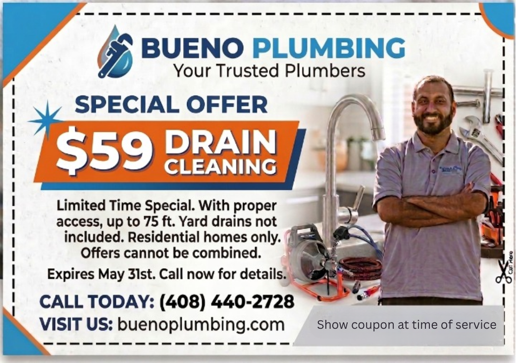 Bueno Plumbing $59 draining cleaning offer - pumbing services Palo Alto
